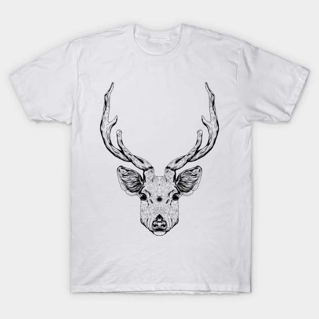 Line drawing - deer head T-Shirt by Modern Medieval Design